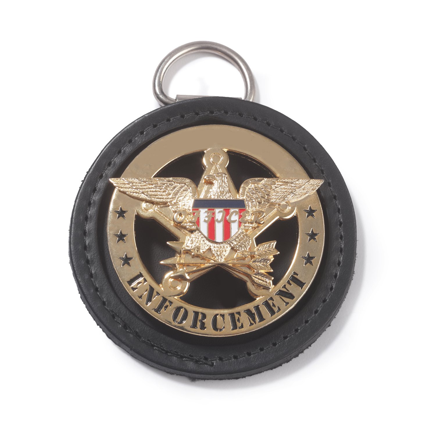 Boston Leather Round K9 Badge Holder with D-Ring