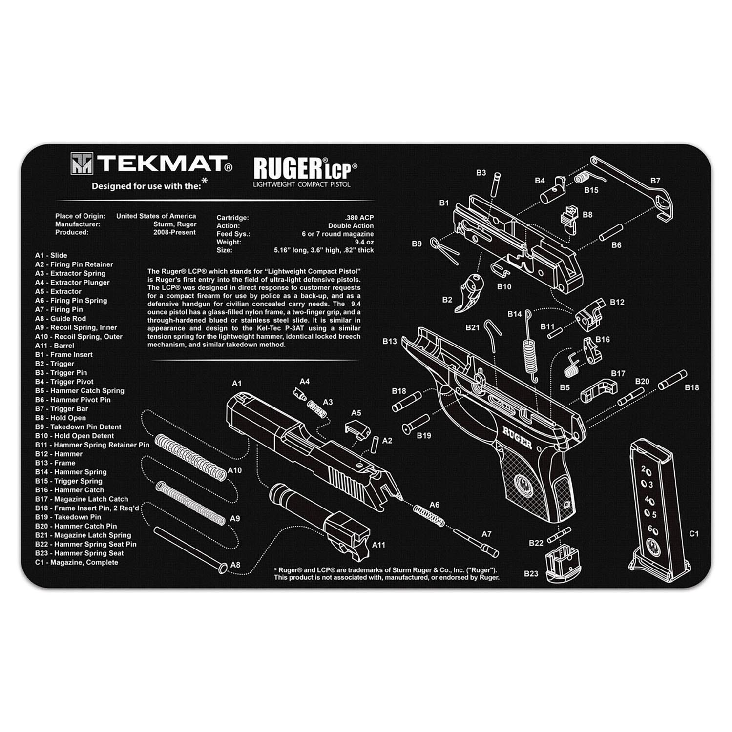 TekMat Ruger LCP Gun Cleaning Mat 17"