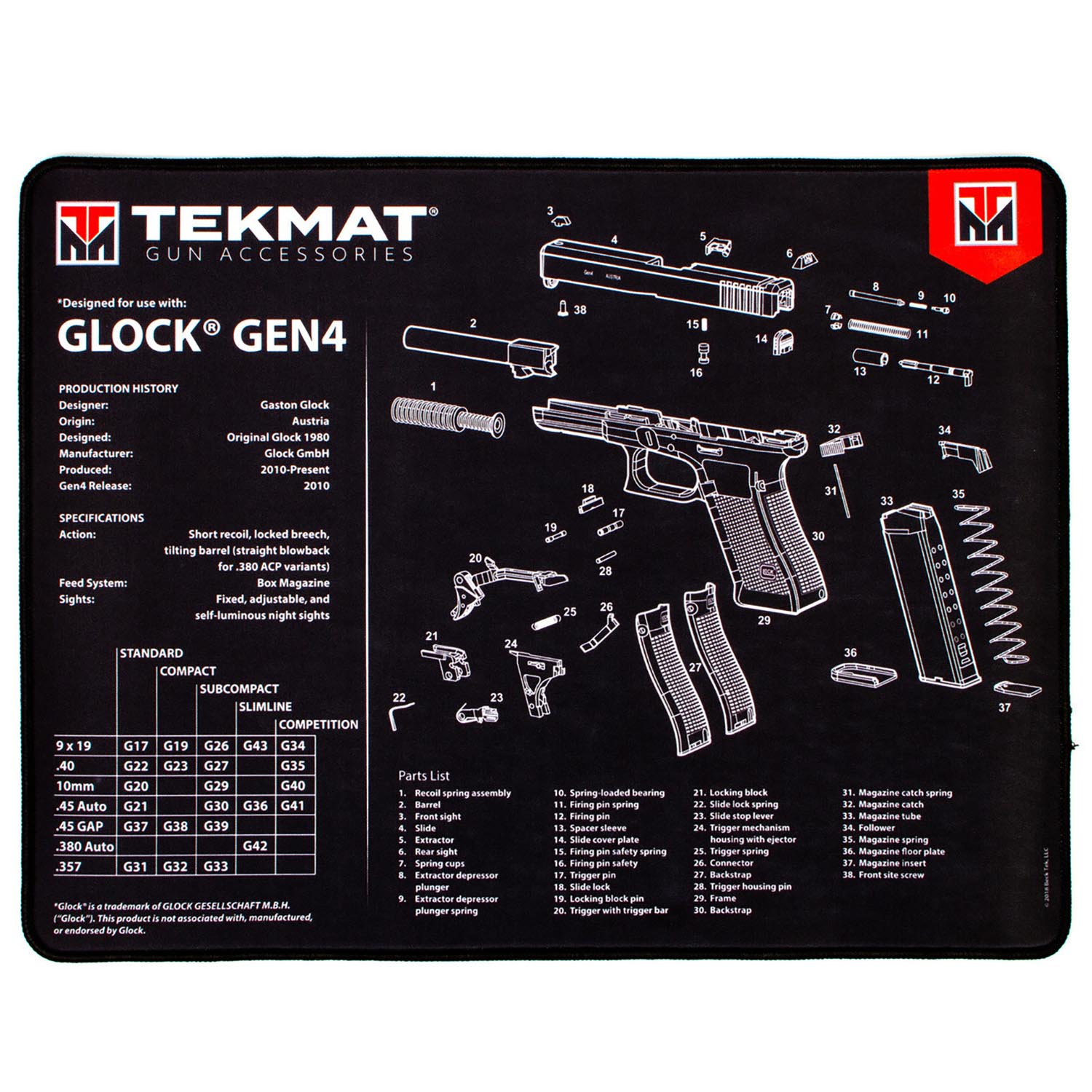 Tekmat Ultra Glock G4 Gun Cleaning Mat 20"