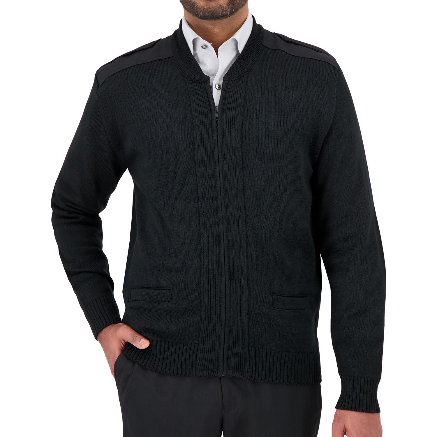 Cobmex Crew Neck Zip Front Commando Cardigan with Pockets